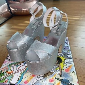 Jeffrey campbell silver sparkle heels